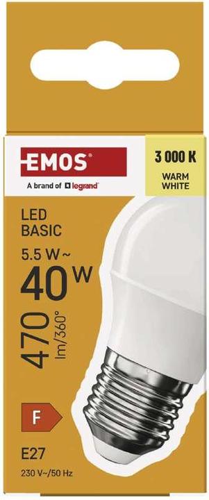 Produktbild Emos LED Lampe Basic Mini Globe / E27 / 5,5 W (40 W) / 470 lm / Warmweiss (E27, 5.50 W, 470 lm, 1 x, F)