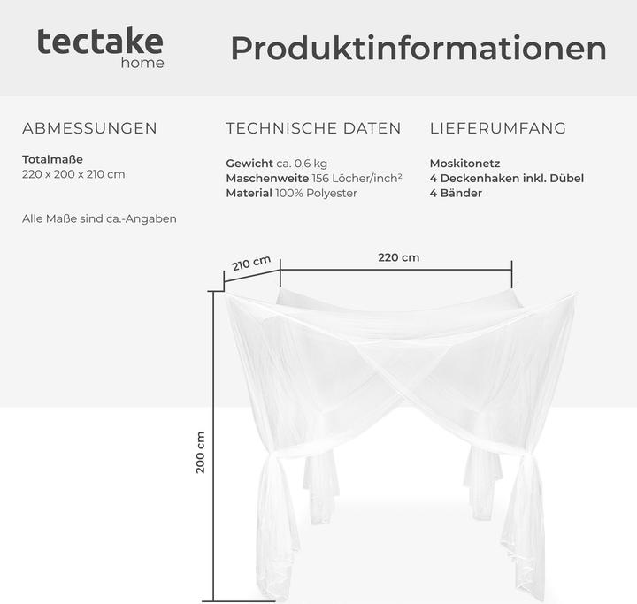 Image du produit tectake Moustiquaire pour Lit (200 x 210 cm)