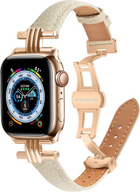 Produktbild EKO Uhrenarmband Leder mit Faltschliesse Beige (Genarbtes Kunstleder)