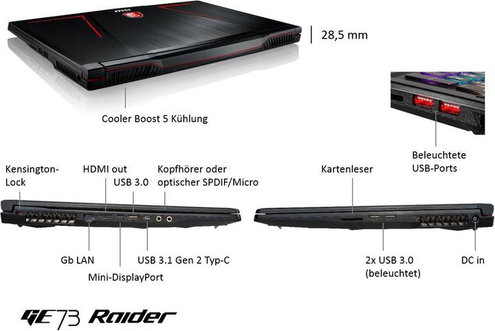 Produktbild MSI GE73VR 7RF Raider (17.30", Intel Core i7-7700HQ, 16 GB, 256 GB, CH)