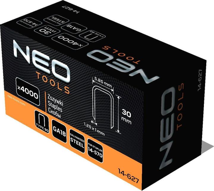 Image du produit Neo Agrafes galvanisées pour agrafeuse pneumatique (14-570), GA18, type 90 (4K), longueur 30 mm, 4000 s