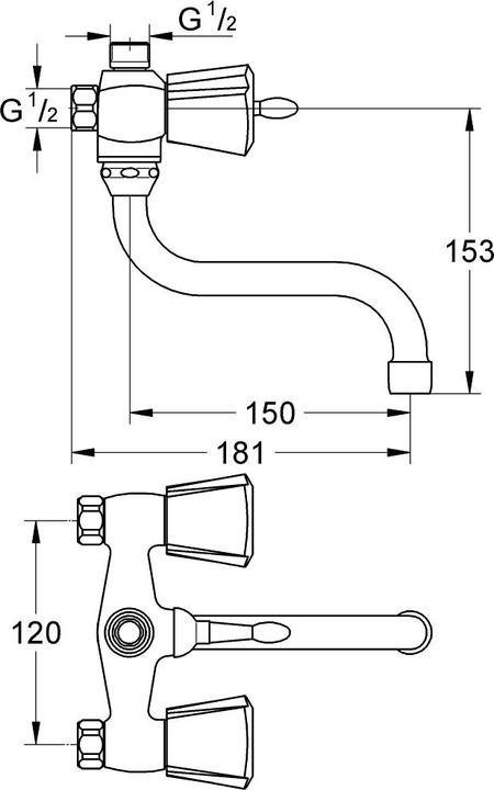 Produktbild Grohe Costa Trend Douchekraan met Badomstelling - Mengkraan - 12 cm hartafstand (26013000)