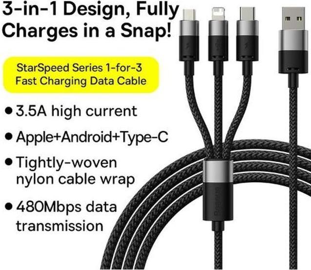 Produktbild Baseus 3 in 1 USB Ladekabel (0.60 m, USB 3.0)