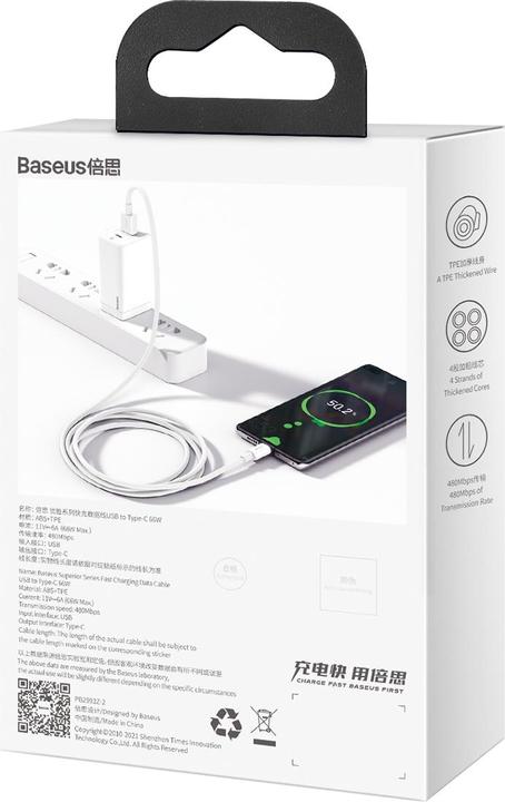 Produktbild Baseus USB A – USB C (1 m, USB 2.0, 66 W)