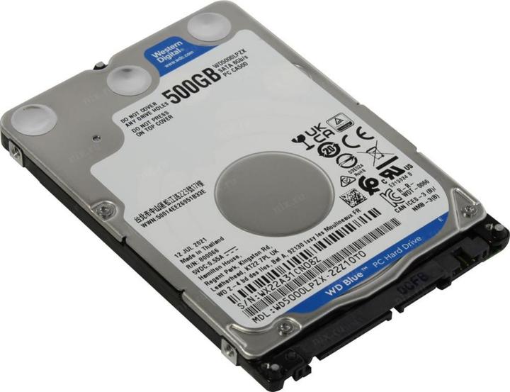 Actual product image WD Blue Mobile 500GB HDD 5400rpm SATA serial ATA 6Gb/s 128MB cache 6.4cm 2.5" RoHS compliant internal (0.50 TB, 2.5", SMR)