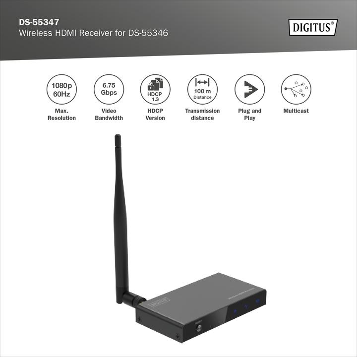 Produktbild Digitus Wireless HDMI Receiver für DS-55346 (100 m, HDMI 1.4a)