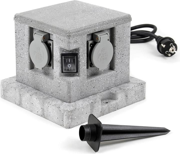 Produktbild Wiltec Gartensteckdose 4fach Aussensteckdose Schalter IP44 Granitoptik Steckdosenstein