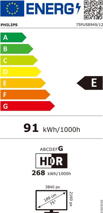 Energie-Label Philips 75PUS8949/12 TV (75") 4K Ultra HD Smart TV Wi-Fi Anthracite, Grey (75", LED, 4K, 2023)