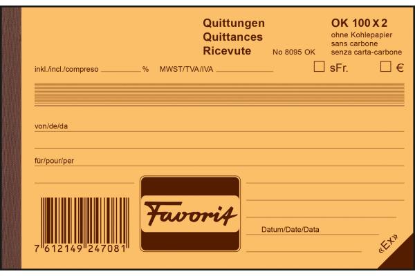 Produktbild Favorit Durchschreibebuch Quittungen mit Selbstdurchschreibepapier (200 x)
