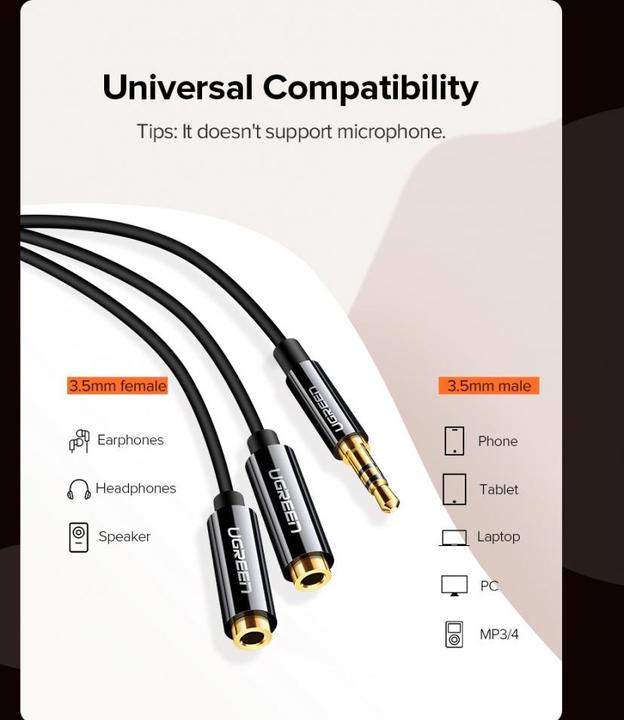 Produktbild Ugreen 3.5mm Stereo Audio Splitter (0.20 m, 3.5mm Klinke (AUX))