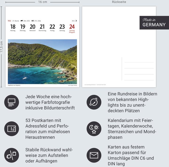 Actual product image Harenberg Griechische Inseln Sehnsuchtskalender 2026 - Wochenkalender mit 53 Postkarten (Hardcover, German)
