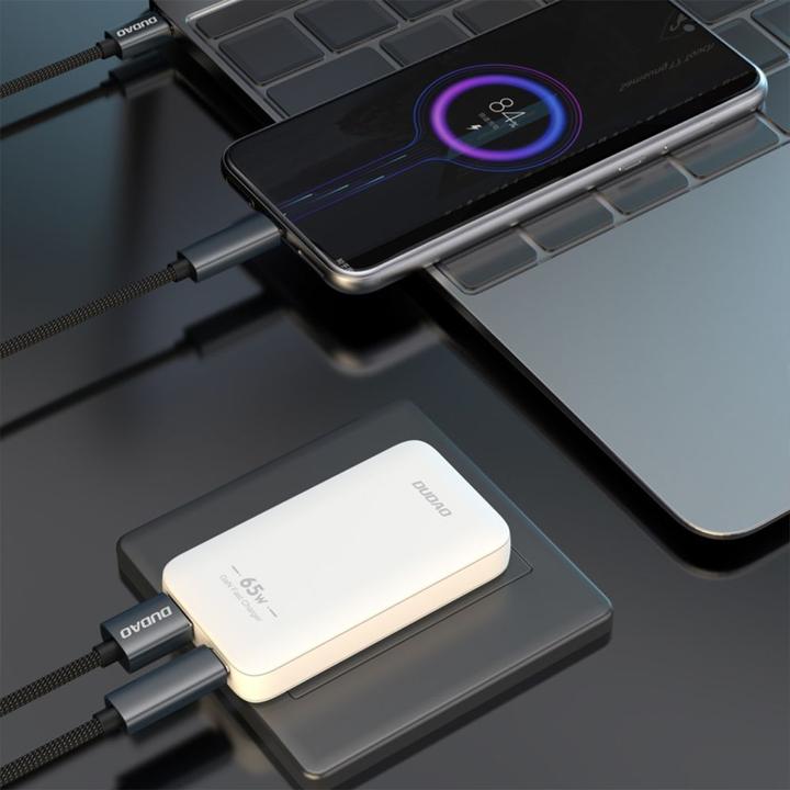 Produktbild Dudao GaN A65Q 65W USB-A / USB-C PD Ultra-Thin Wall Charger - White (65 W)