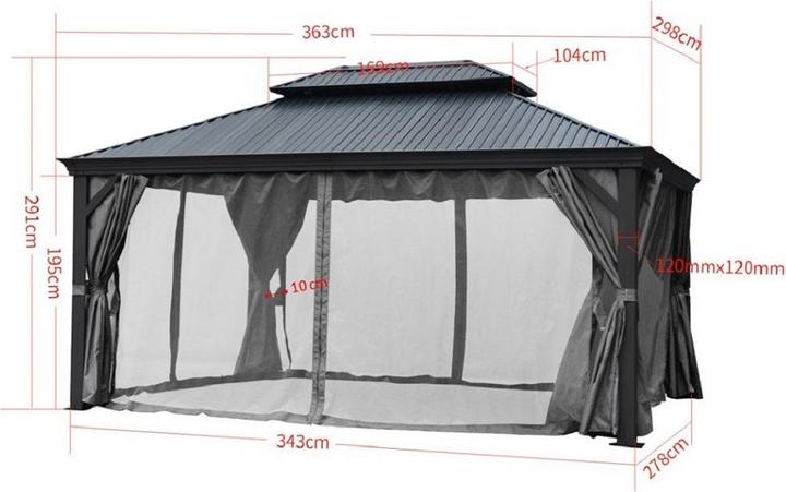 Produktbild Jet-Line Alu Garten Pavillon DAMASKUS 3x3,65 m mit festem Aludach (300 cm, 365 cm)