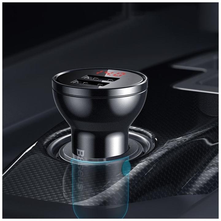 Produktbild Baseus Digital Display Dual USB 4.8A Car Charger 24W Grey