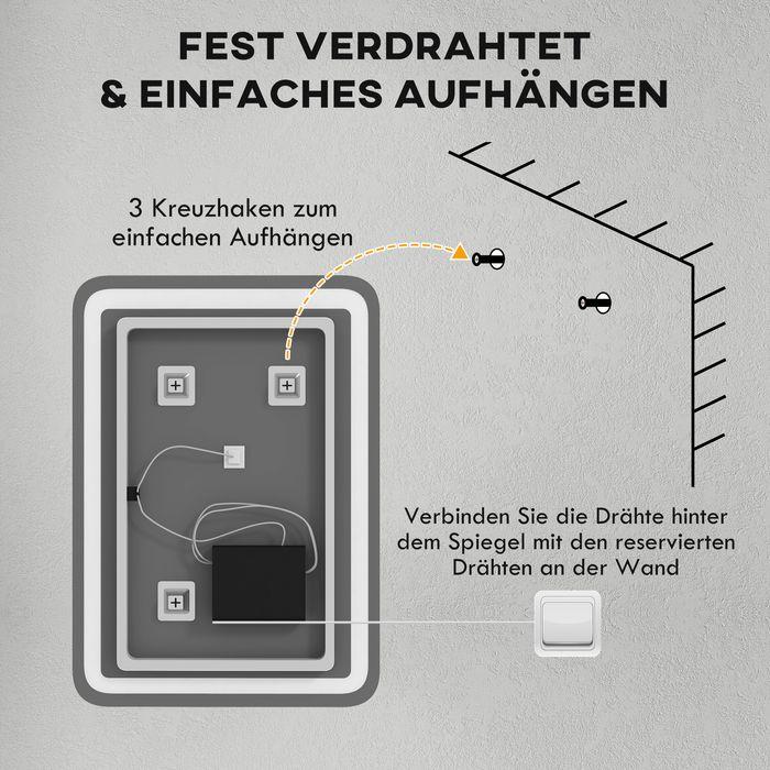 Produktbild Swisshandel24 Badezimmerspiegel, beleuchtet, Touch-Steuerung, beschlagfrei, dimmbar, 3 Lichtfarben, 50x70, Silber (50 x 70 x 4 cm)