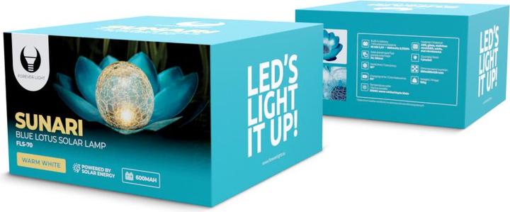 Actual product image Forever Light SUNARI Solar Lamp LED FLS-70 Lotus Flower Blue 3000K 600mAh Ni-MH (3000 lm, IP6X)