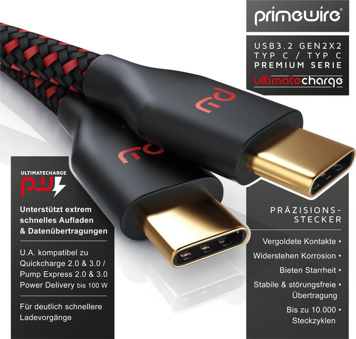 Produktbild Primewire USB-C 3.1 zu USB C Gen 2 Kabel / Ladekabel / Datenkabel für Smartphone, Tablet (1 m, USB 3.1)