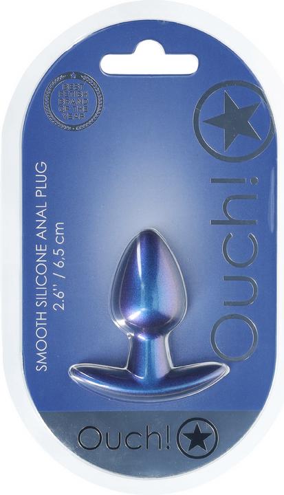 Ouch! Glatter Silikon Anal Plug - Klein - 2,6 / 6,5 cm - Metallic Blau