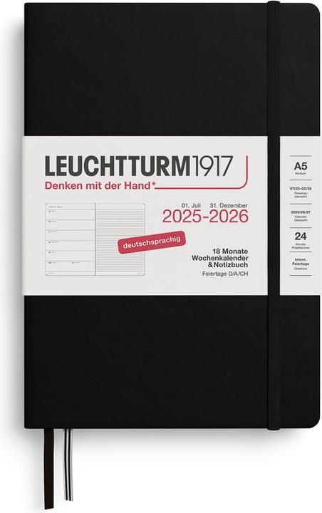 Leuchtturm1917 LEUCHTTURM 1W/S MED.18mon HC SCHW. (A5, Deutsch)