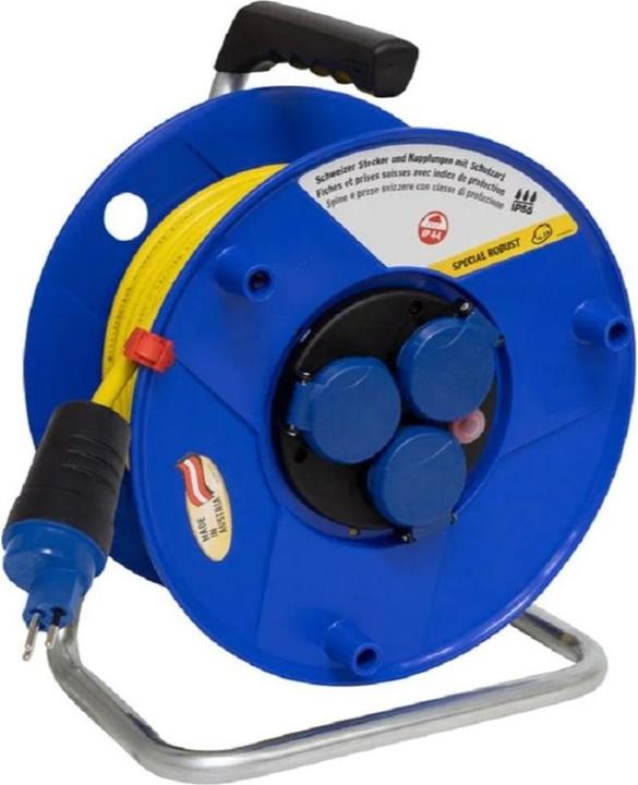 Brennenstuhl BAT Kabeltrommel 290 IP44 blau 33m AT-N07V3V3-F 3G1,5 gelb, 3-fach Steckdosen (IP55) T13/230V mit (33 m, 1.50 mm²)