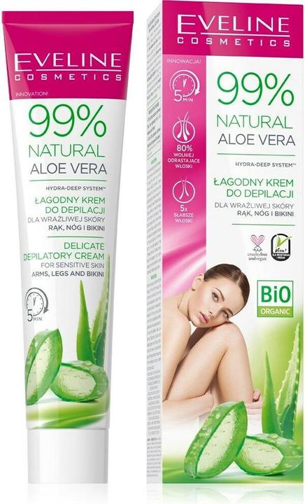 Eveline Cosmetics 99% Natural Aloe Vera Depilatory Cream For Arms, Legs And Bikini 125ml. (Körperlotion, 125 ml)