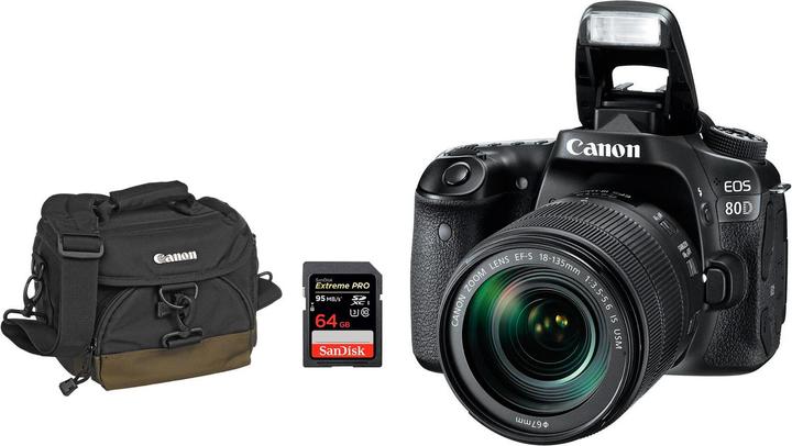 Canon EOS 80D, 18-135mm Premium Kit incl. 64GB SD card and bag
