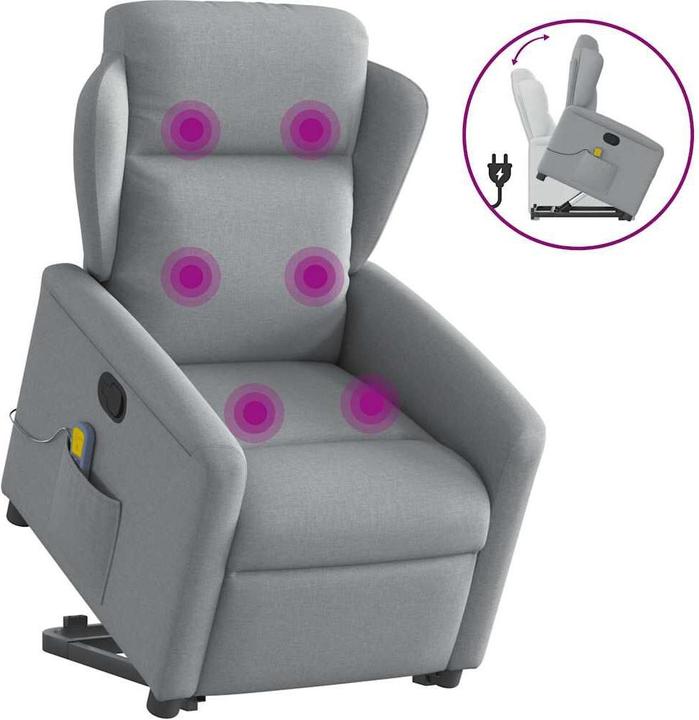VidaXL Massagesessel mit Aufstehhilfe Hellgrau Stoff