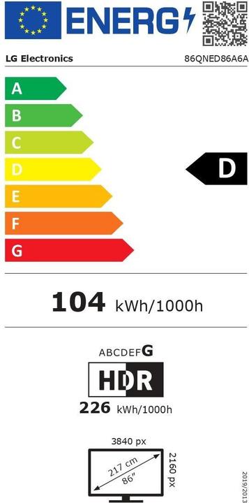 Label énergétique LG 86QNED86A6A (86", QNED86, QNED, 4K, 2025)