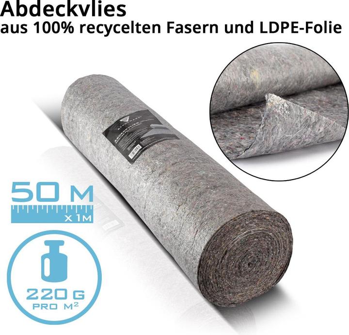 Produktbild Stahlwerk Abdeckvlies Malervlies Vliesrolle Schutzvlies Flies 50 M 220 g pro mÂ² (50 m, 1000 mm)