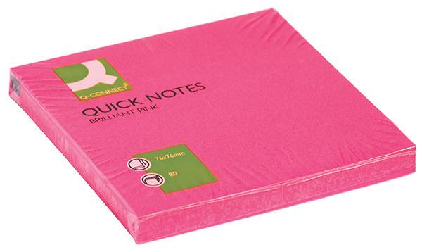 Image du produit Q-Connect Bloc-notes repositionnables 75x75 mm 80 feuilles rose fluo (75 x 75 mm)