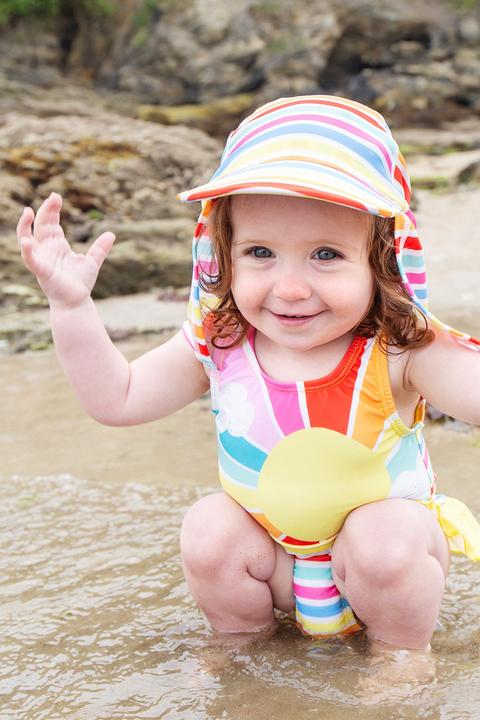 Actual product image Frugi UV+ Legionnaires Seaside Stripe swim cap (1, 2)