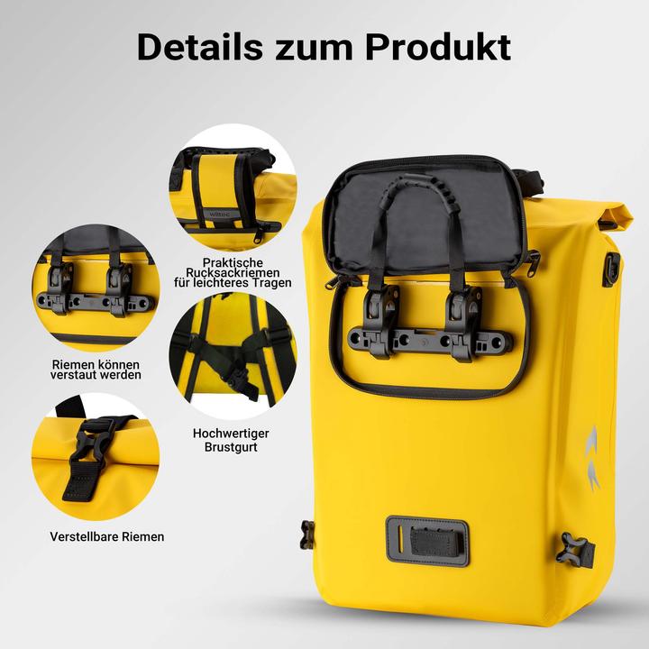 Produktbild Wiltec Gepäckträgertasche gelb 25l Fahrradtasche Rucksack Gepäcktasche (25 l, Gepäckträgertasche)