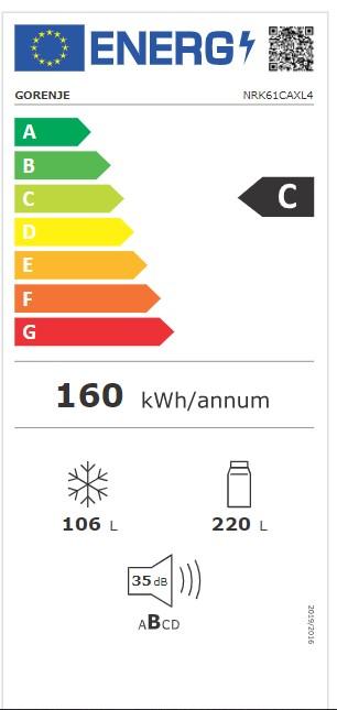 Energy Label Gorenje Gore K?hGefKo NRK61CAXL4 C Inox 739423 (326 l)