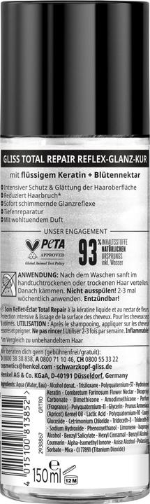 Image du produit Gliss Reflex Shine Treatment 150ml, traitement capillaire de réparation totale à la kératine hydrolysée (150 ml)