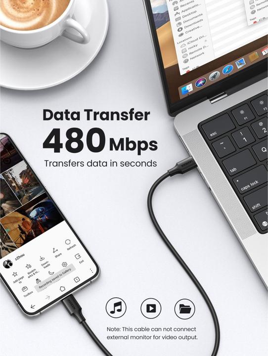 Produktbild Ugreen USB-C Power Delivery QC 3.0 20V 3A 60W (1 m, USB 2.0)