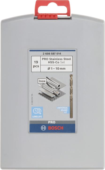 Produktbild Bosch Professional Zubehör PRO Stainless Steel HSS-Co Spiralbohrer-Set, 19-tlg. (1 mm, 1.5 mm, 2 mm, 2.5 mm, 3 mm, 3.5 mm, 4 mm, 4.5 mm, 5 mm, 5.5 mm, 6 mm, 6.5 mm, 7 mm, 7.5 mm, 8 mm, 8.5 mm, 9 mm, 9.5 mm, 10 mm)
