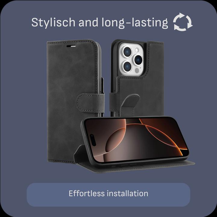Actual product image Cazy Premium wallet case, magnetic wallet case, card slots, stand (Apple iPhone 16 Pro Max)