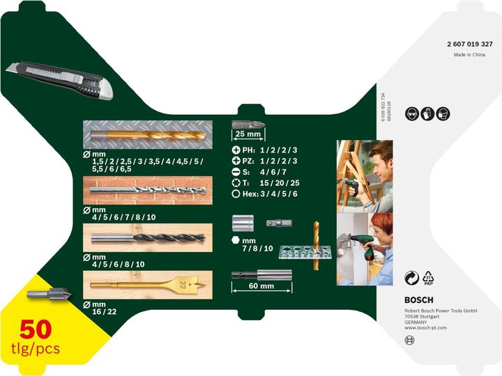 Produktbild Bosch Zubehör X-Line-Titanium Bohrer- und Schrauber-Set, 50-teilig (1.5 mm, 2 mm, 2.5 mm, 3 mm, 3.5 mm, 4 mm, 4.5 mm, 5 mm, 5.5 mm, 6 mm, 6.5 mm, 7 mm, 8 mm, 10 mm, 16 mm, 22 mm)