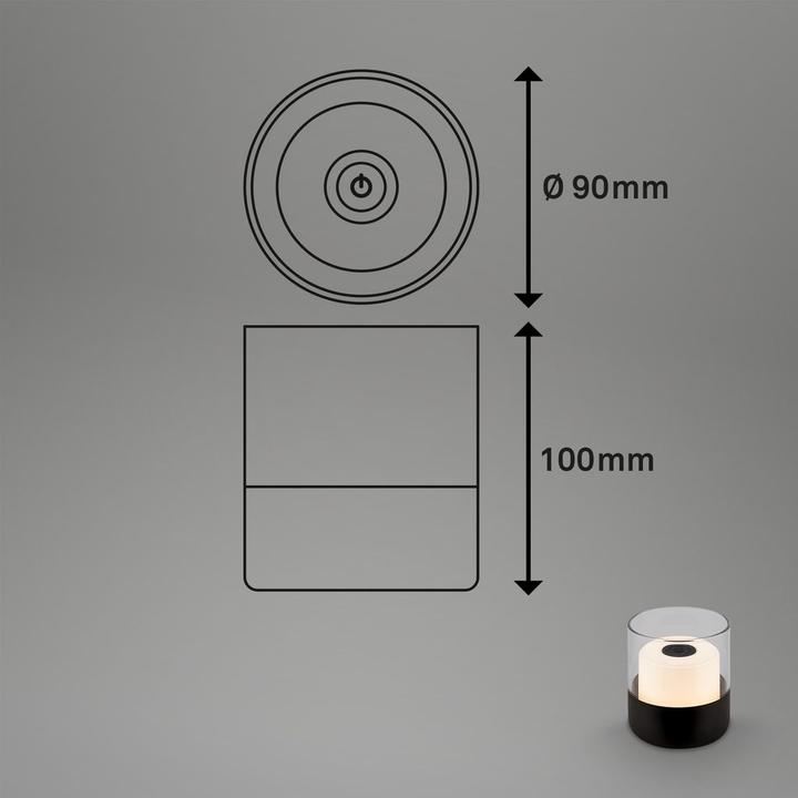 Actual product image Briloner Rechargeable LED table lamp, with glass, black, 1xLED/2W (150 lm)