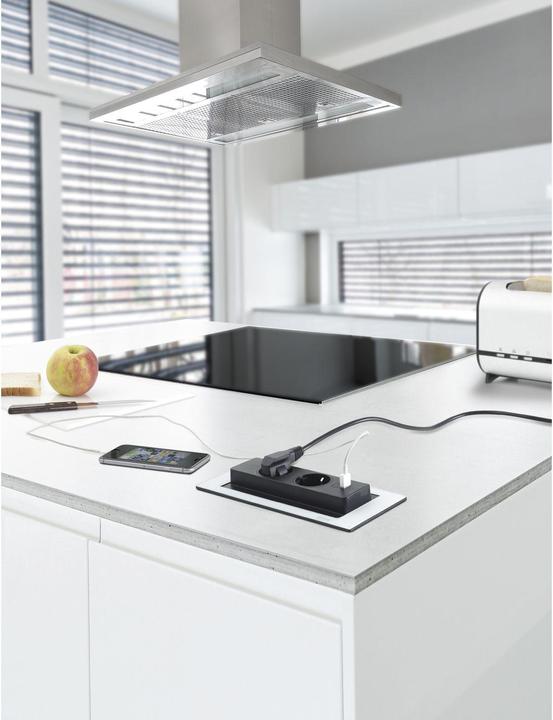 Actual product image Evoline 1592.7100.1800 Built-in socket strip 2gang glass matt protective contact 1 pc. (2 x, CEE 7/16, 2.50 m)
