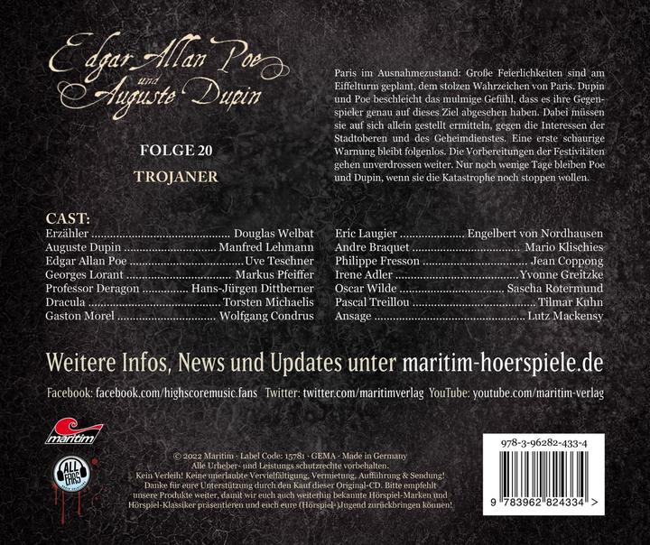 Actual product image Edgar Allan Poe & Auguste Dupin 20 Trojans