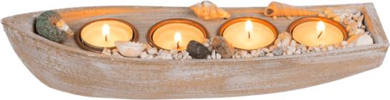 Produktbild Ootb Holz-Boot für 4 Teelichte, mit Muscheldeko (1 x)