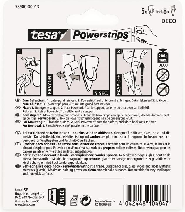 Nutritional values and ingredients tesa Powerstrips Transparent Decorative Hooks SMALL