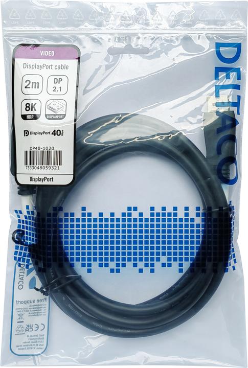 Produktbild Deltaco DisplayPort kabelis, DP 2.1, DP40, / DP40-1020 (2 m, DisplayPort)