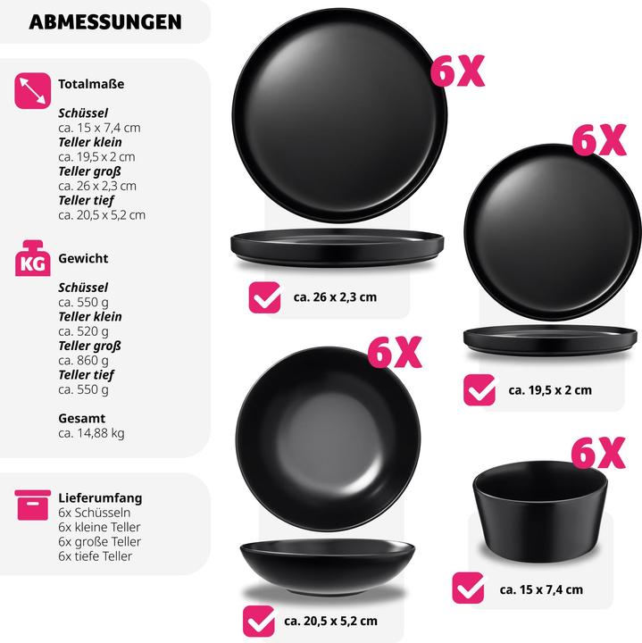 Actual product image tectake Geschirrset Una, aus Steingut, für 6 Personen (24 Piece)