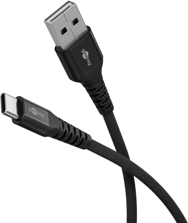 Goobay USB-C Supersoft textile cable with metal plugs, 2 m, black (2 m, USB 2.0)