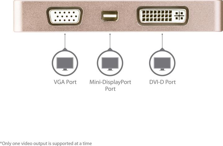 Produktbild StarTech USB-C Video Adapter Multiport - Rotgold - 4-in-1 USB-C auf VGA DVI HDMI oder mDP Display Adapter... (HDMI, DVI, VGA, Mini DP, 10.40 cm)