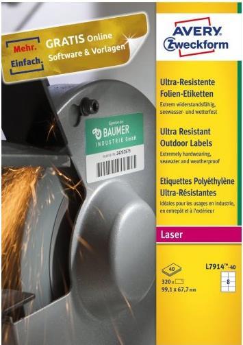 Productafbeelding Avery Doelblad L7914-40. Productkleur: Wit, Vorm: Afgeronde rechthoek, Kleeftype: Permanent. Breedte: 99