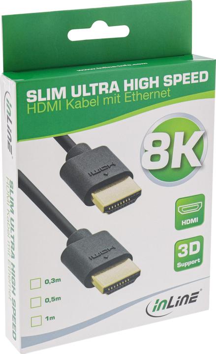 Produktbild InLine Slim Ultra High Speed HDMI Kabel 8K4K Stecker Stecker schwarz gold 0 (0.30 m, HDMI)