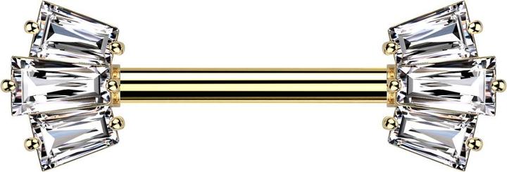 Immagine prodotto Star Piercing Barbell vergoldet mit zwei Aufsätze drei Baguette Kristalle silber (Ottone, Acciaio chirurgico 316L)